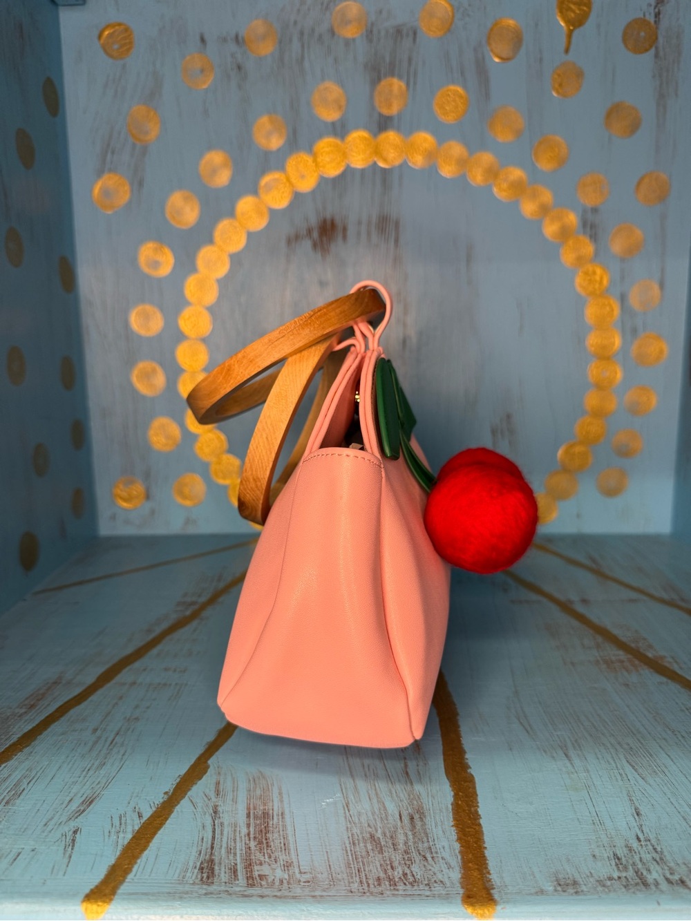 Valfre Cherry Pink Women’s Pleather Wooden Top-Handle Clutch - Picture 3 of 11